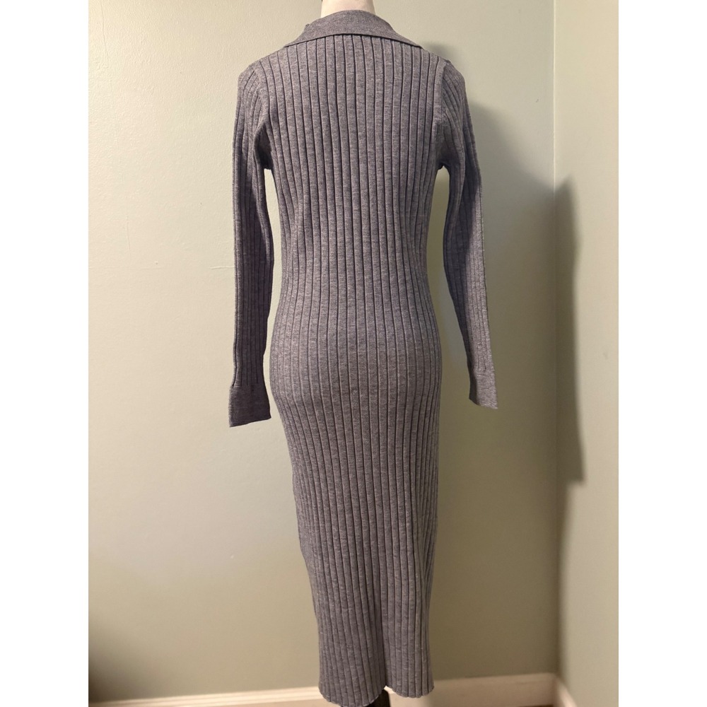 Nanette Lepore Ribbed Knit Collared‎ Button gray Midi Dress S classic body con - Picture 3 of 6